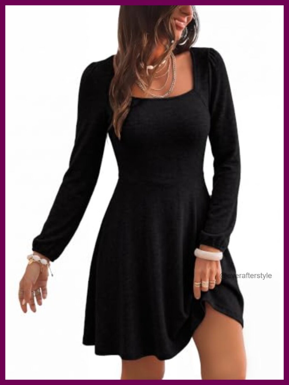 KIRUNDO Womens Long Sleeve A Line Knit Babydoll Mini Dress